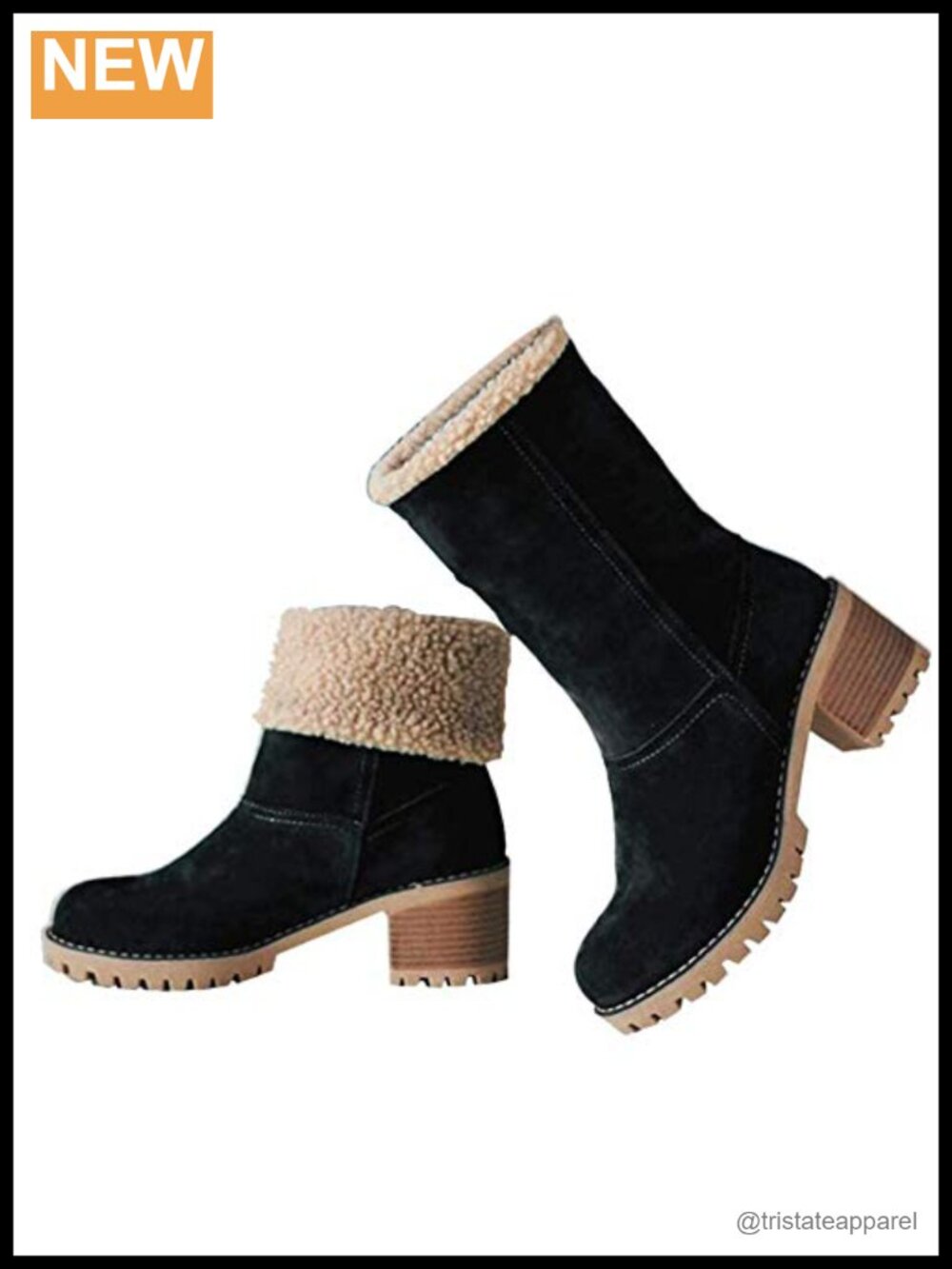 Mid Calf Winter Boots for Women Warm Faux Fur Lined Chunky Heel Ankle Snow